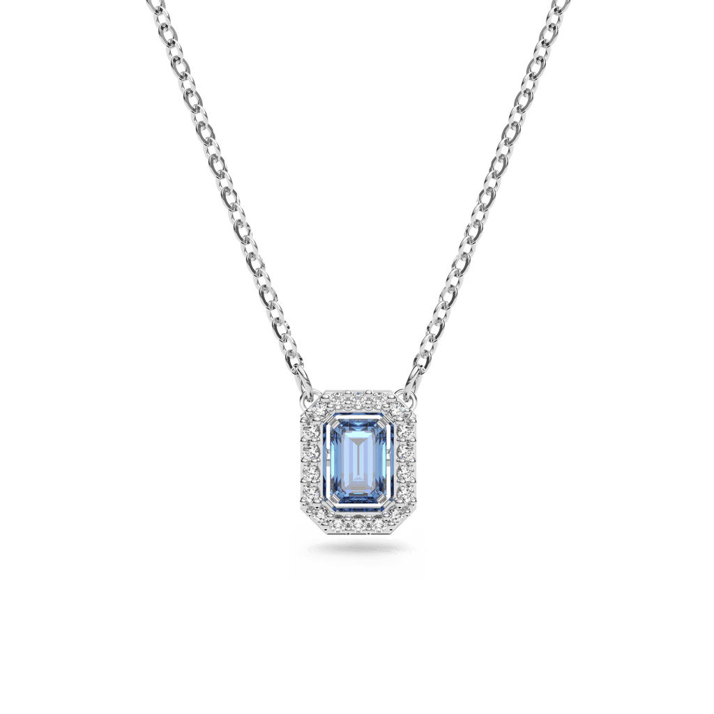 Swarovski Millenia Octagon Cut Blue Zirconia Crystal Necklace Rhodium Plated