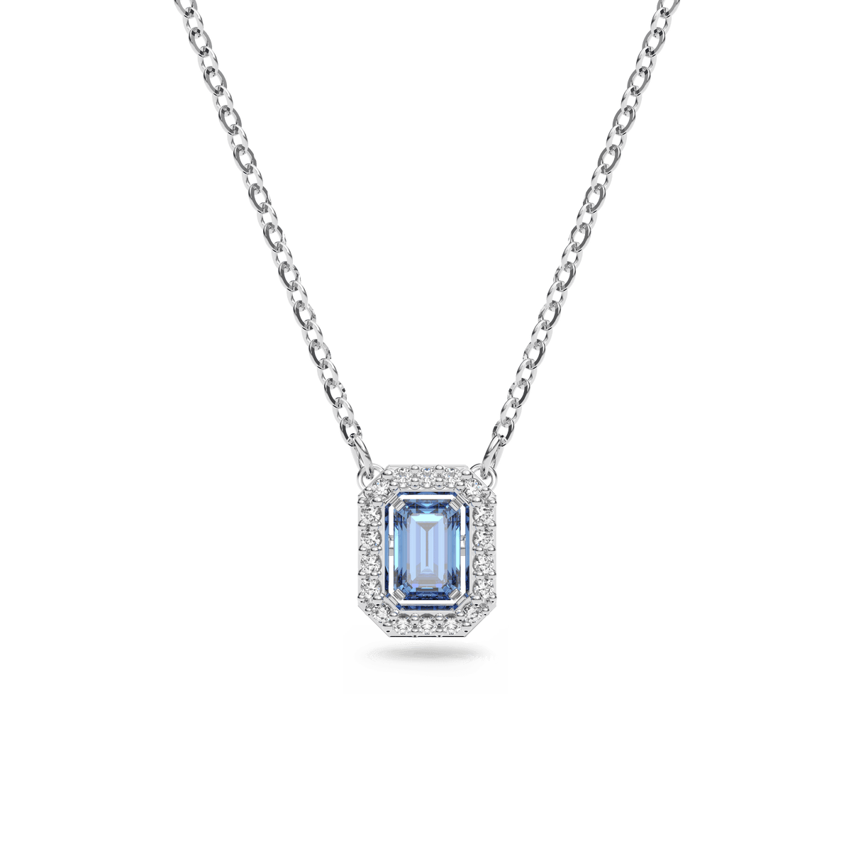 Swarovski Millenia Octagon Cut Blue Zirconia Crystal Necklace Rhodium Plated