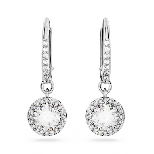 Swarovski Una Angelic Round Cut Pave Drop Earrings Rhodium Plated