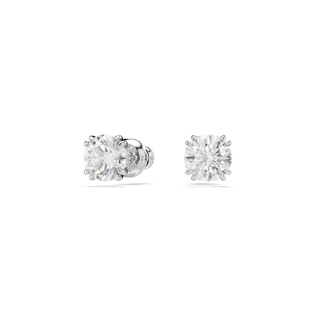 Swarovski Stilla Round Cut Stud Earrings Rhodium Plated — view 2