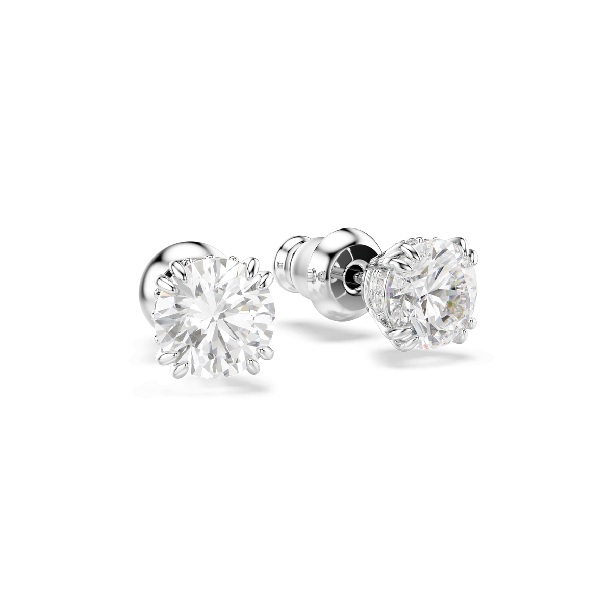 Swarovski Stilla Round Cut Stud Earrings Rhodium Plated — view 3