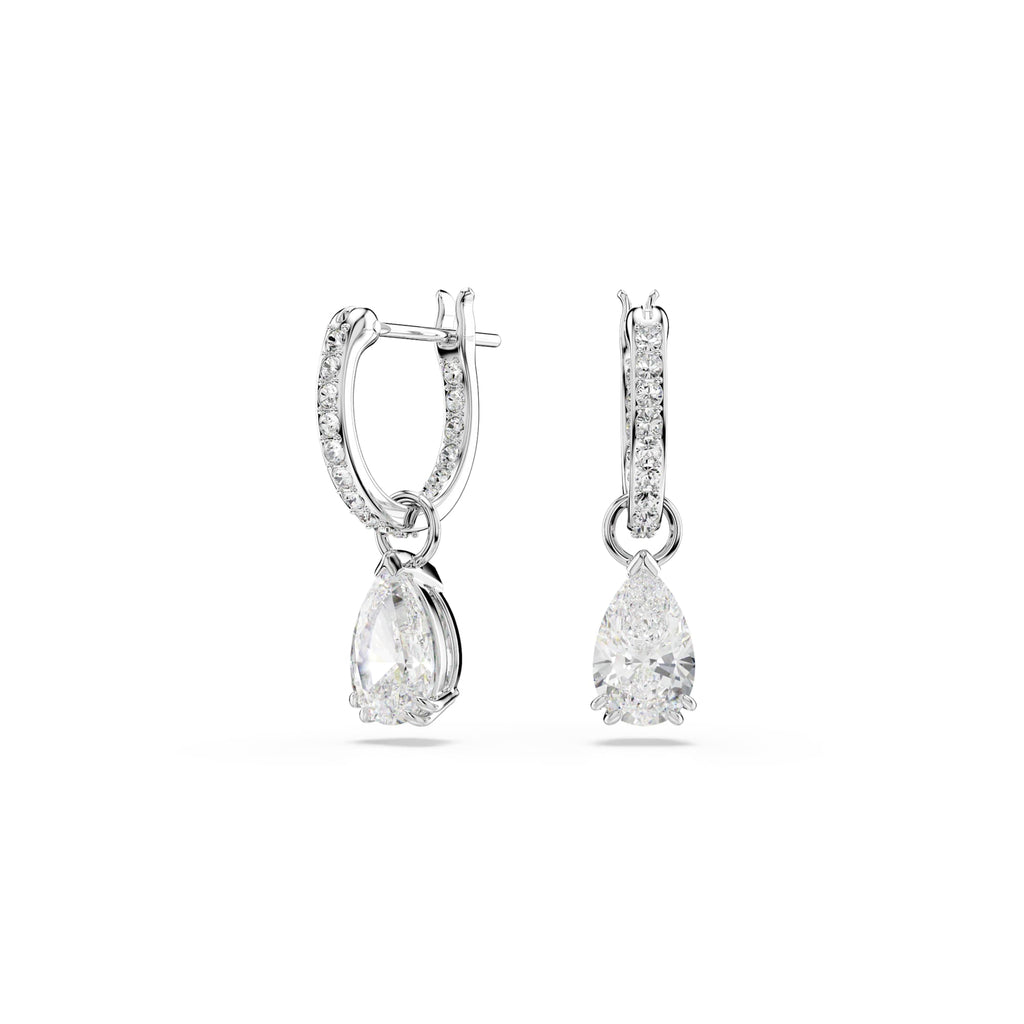 Swarovski Stilla Pear Cut Crystal Hoop Drop Earrings Rhodium Plated