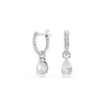 Swarovski Stilla Pear Cut Crystal Hoop Drop Earrings Rhodium Plated