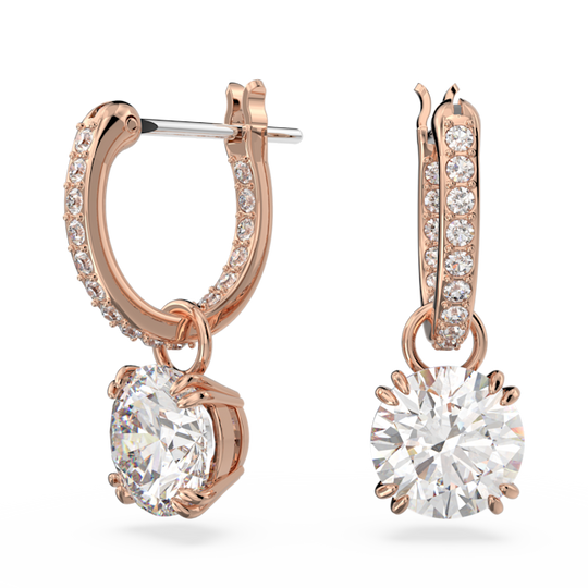 Swarovski Constella: Round Cut Pave Drop Earrings Rose Gold Plated