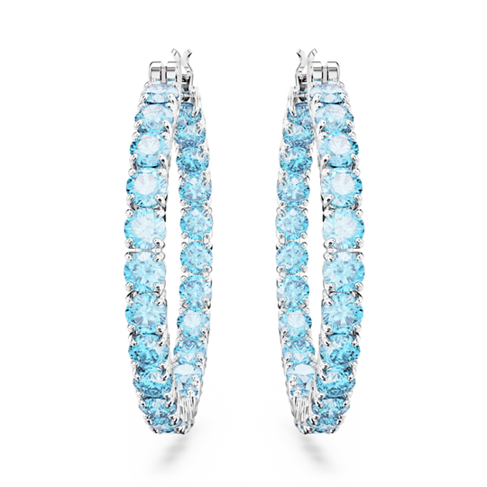 Swarovski Matrix Hoop Blue Earrings Rhodium Plated *