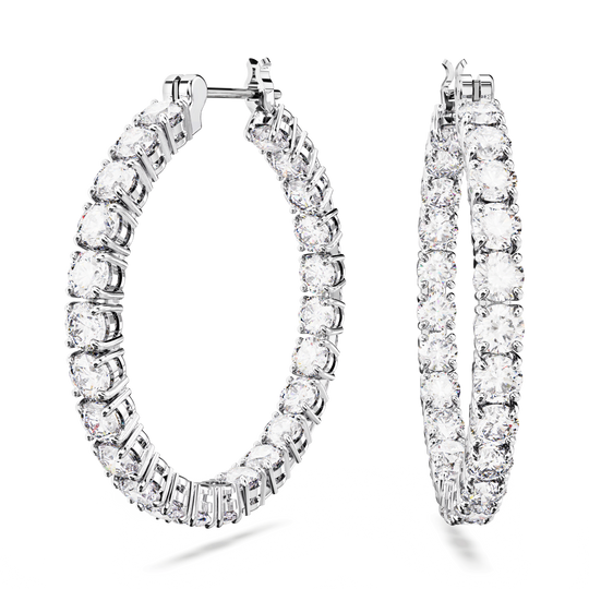 Swarovski Matrix Round Cut Crystal Hoop Earrings Rhodium Plated