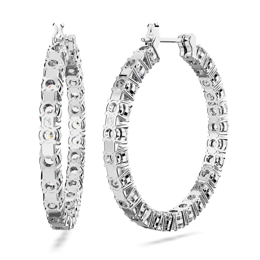 Swarovski Matrix Round Cut Crystal Hoop Earrings Rhodium Plated — view 4