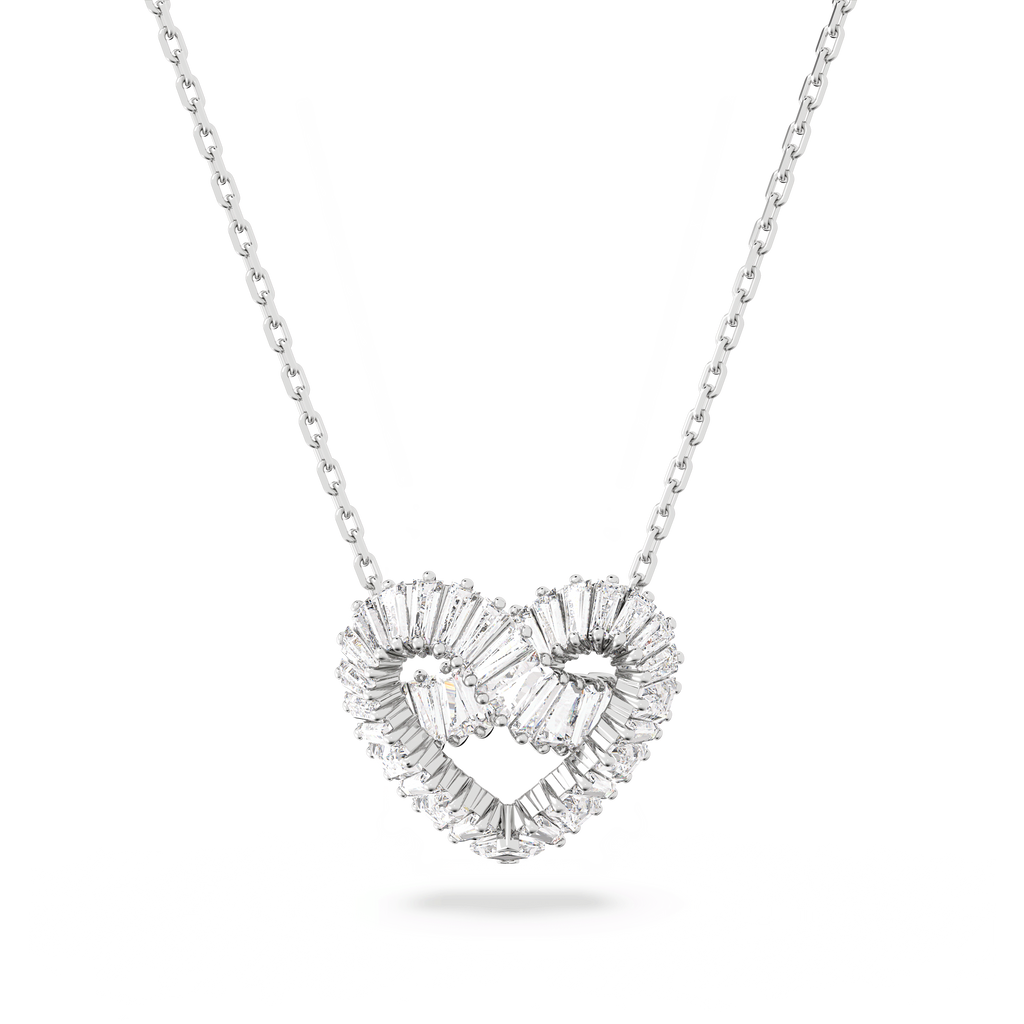 Swarovski Matrix Mixed Cut Heart Crystal Pendant Necklace Rhodium Plated