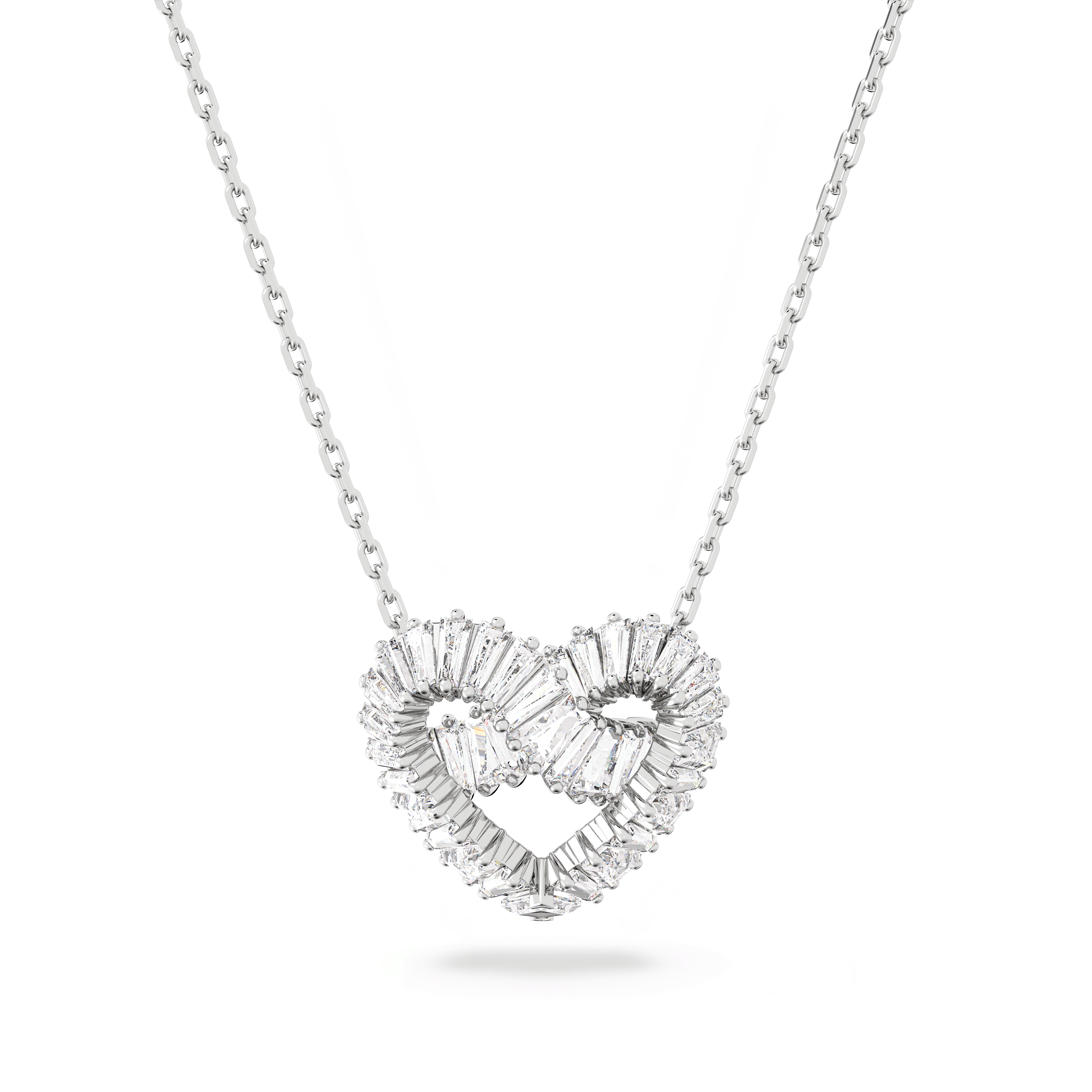 Swarovski Matrix Mixed Cut Heart Crystal Pendant Necklace Rhodium Plated