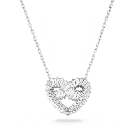 Swarovski Matrix Mixed Cut Heart Crystal Pendant Necklace Rhodium Plated
