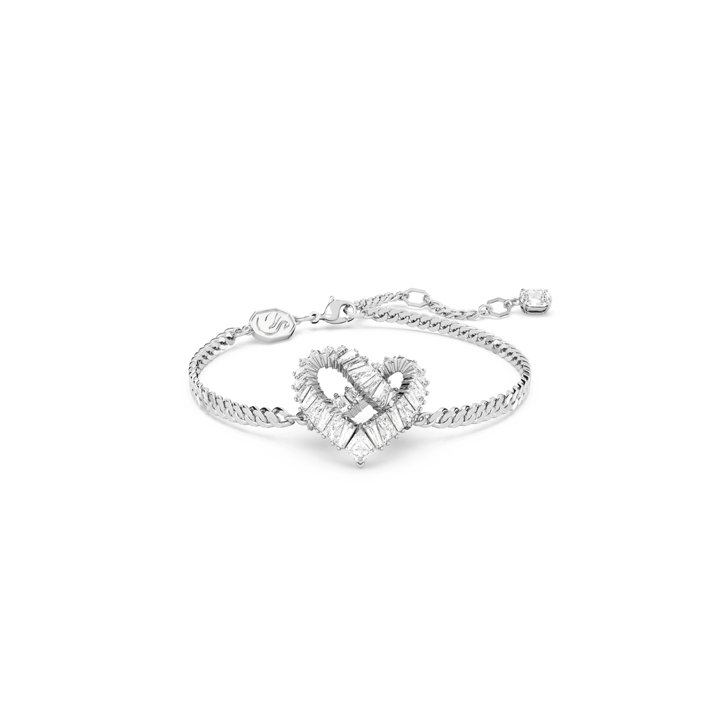 Swarovski Matrix Mixed Cut Heart Crystal Bracelet Rhodium Plated