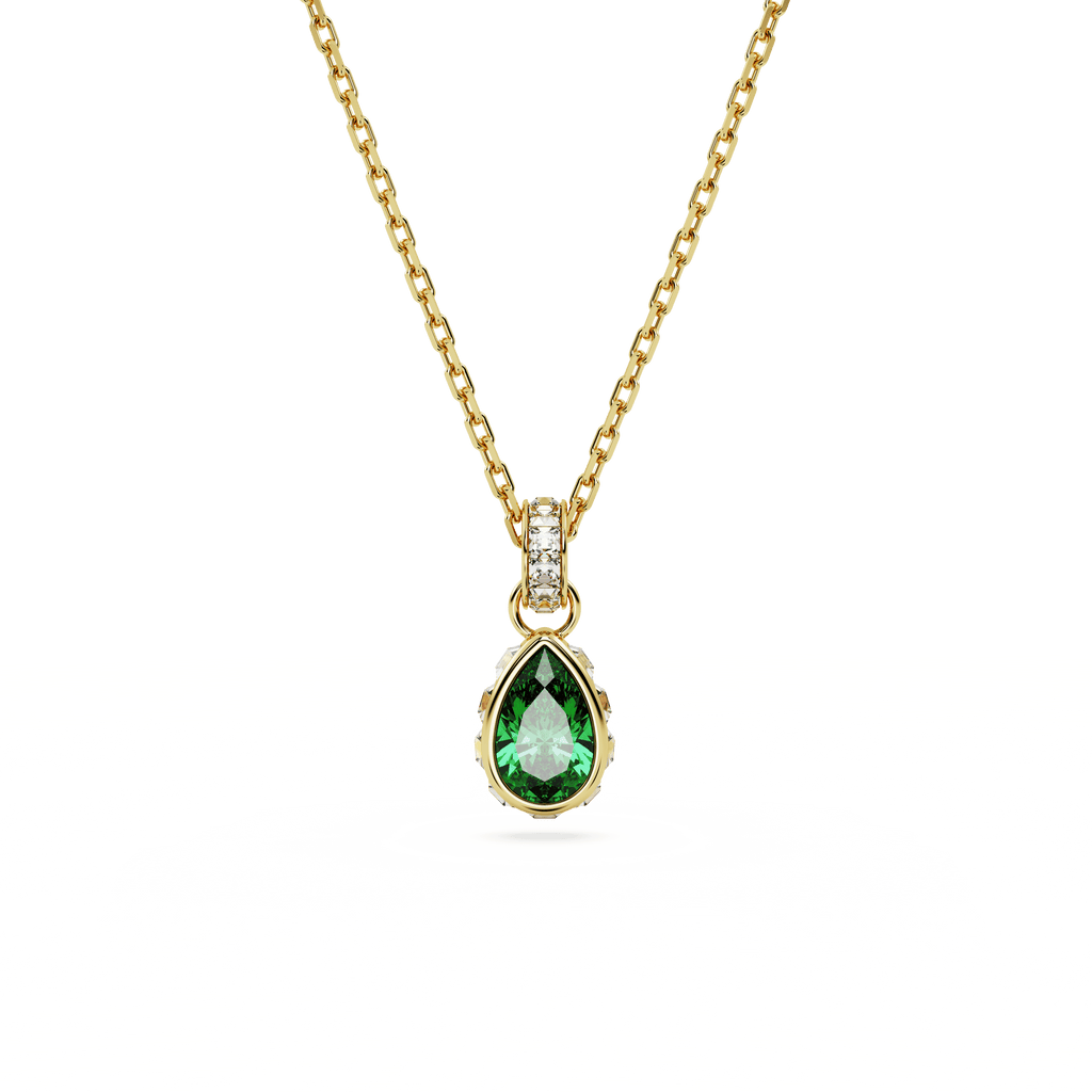 Swarovski Stilla Green Pear Cut Crystal Pendant Necklace Gold Plated