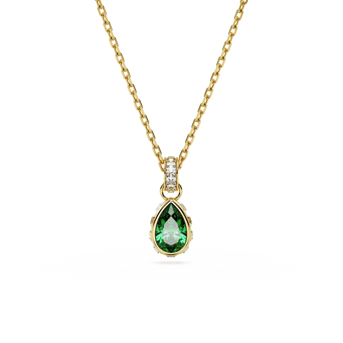 Swarovski Stilla Green Pear Cut Crystal Pendant Necklace Gold Plated