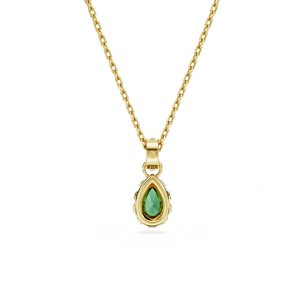 Swarovski Stilla Green Pear Cut Crystal Pendant Necklace Gold Plated — view 4