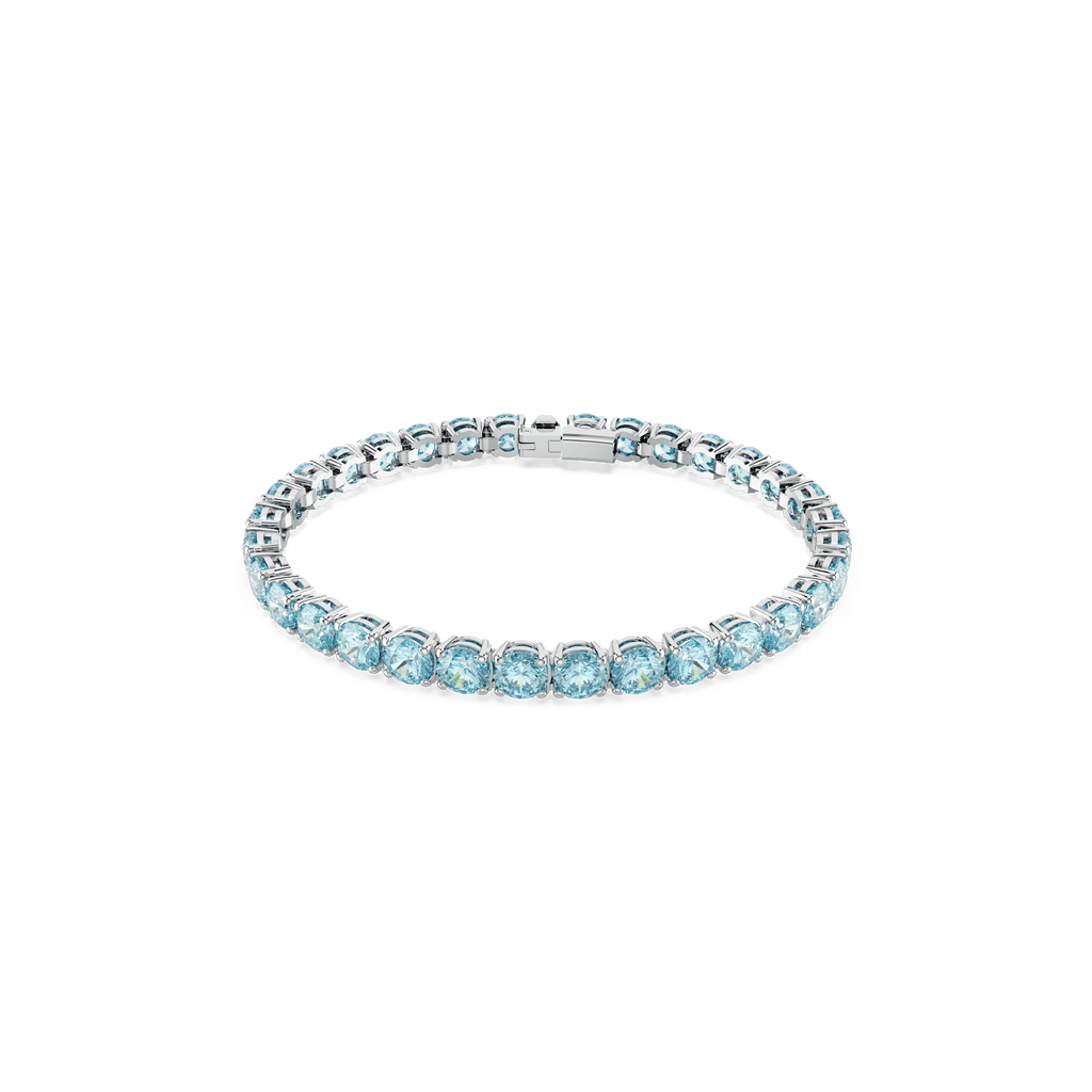 Swarovski Matrix: Blue Tennis Bracelet Rhodium Plated