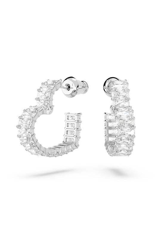 Swarovski Matrix Small Heart Crystal Hoop Earrings Rhodium Plated