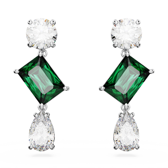 Swarovski Mesmera Drop Mixed Cut Green Earrings Rhodium Plated