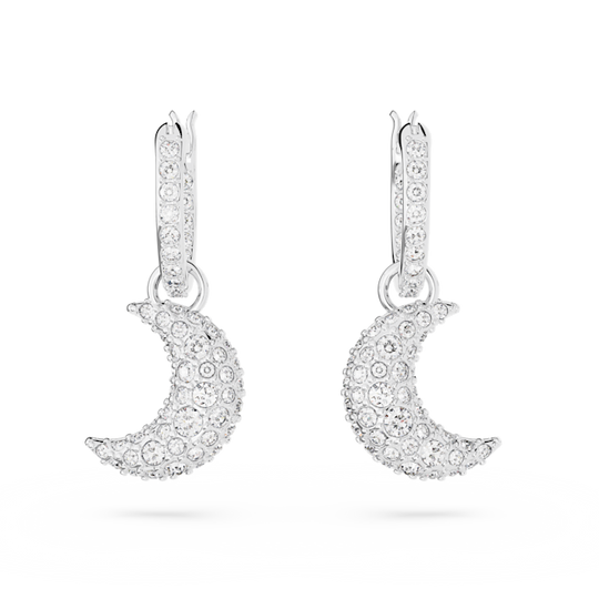 Swarovski Luna Moon Hoop Drop Earrings Rhodium Plated **