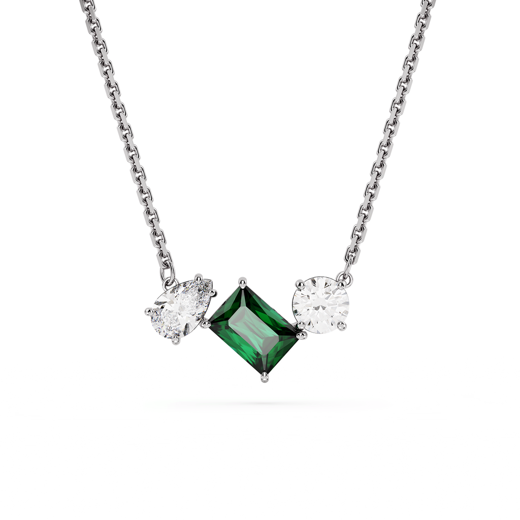 Swarovski Mesmera Mixed Cuts Green White Crystal Pendant Necklace Rhodium Plated