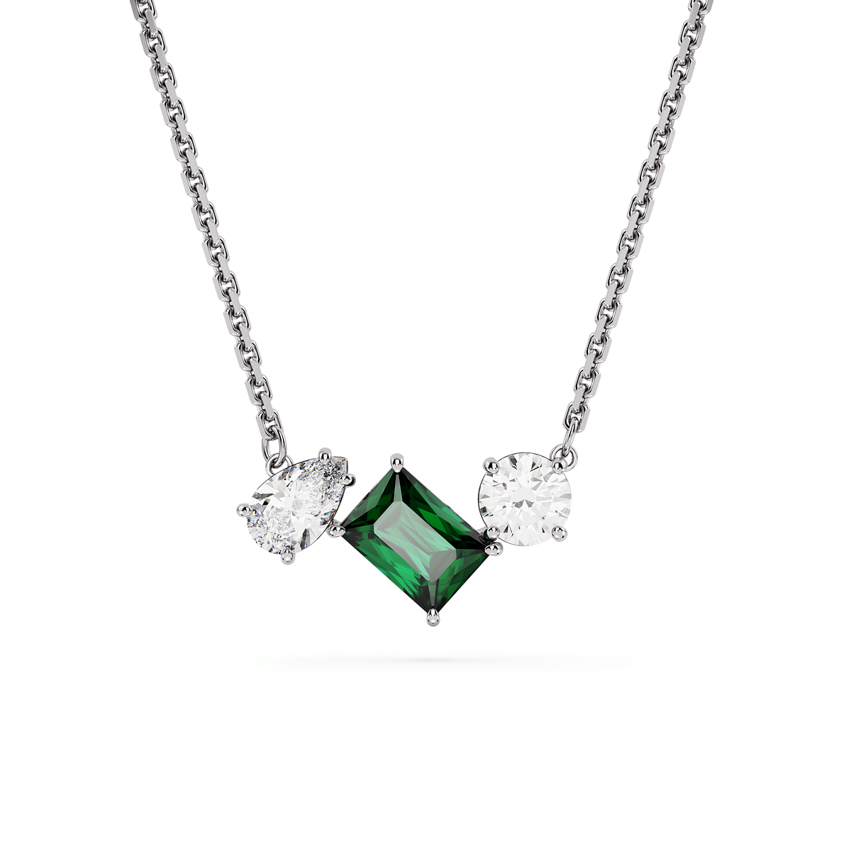 Swarovski Mesmera Mixed Cuts Green White Crystal Pendant Necklace Rhodium Plated