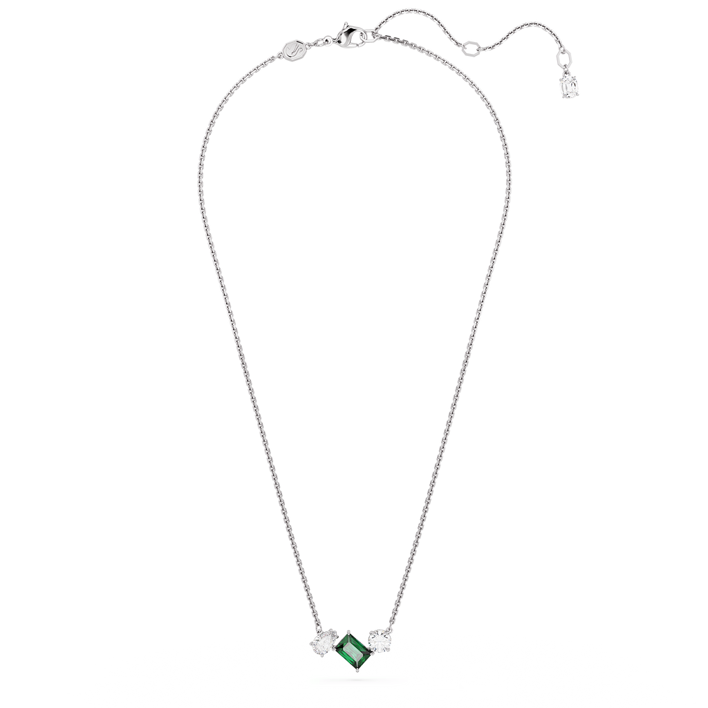 Swarovski Mesmera Mixed Cuts Green White Crystal Pendant Necklace Rhodium Plated — view 2