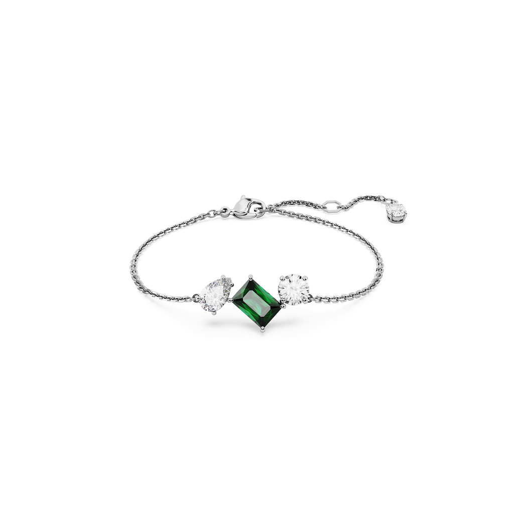 Swarovski Mesmera Mixed Cuts Green White Bracelet Rhodium Plated
