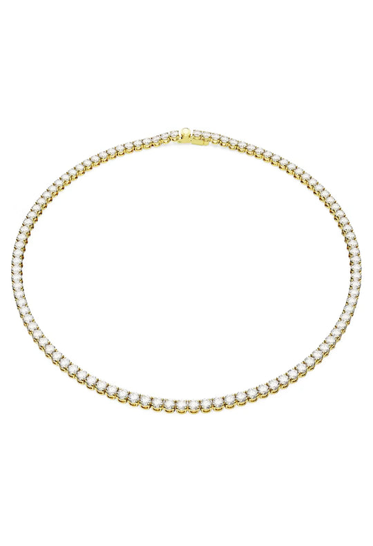 Swarovski Matrix Round Cut Crystal Tennis Necklace Gold Plated