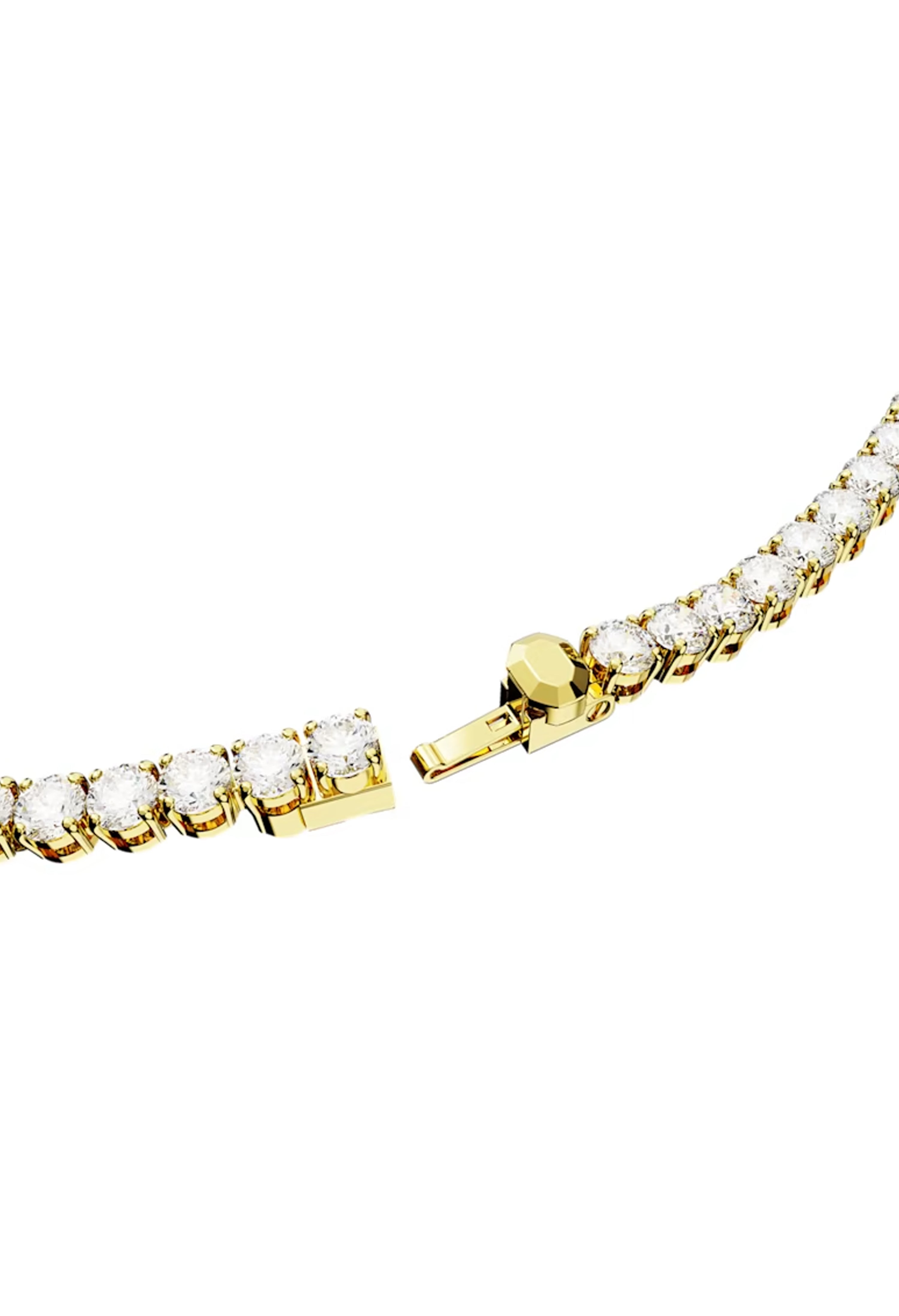 The Swarovski Matrix Tennis Necklace, a gold plated necklace from Swarovski, available at OD’s Jewellers in St Helens.