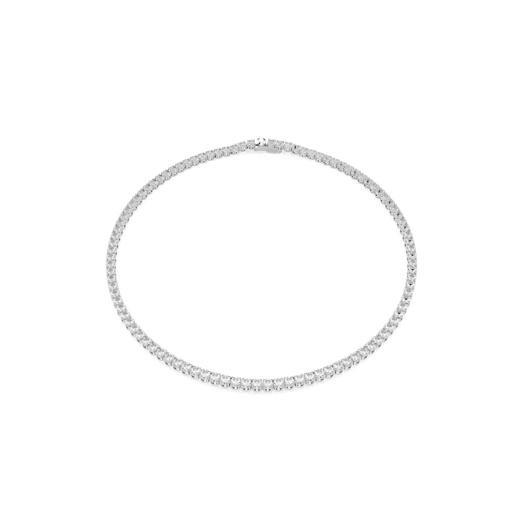 Swarovski Matrix Round Cut Crystal Tennis Necklace Rhodium Plated