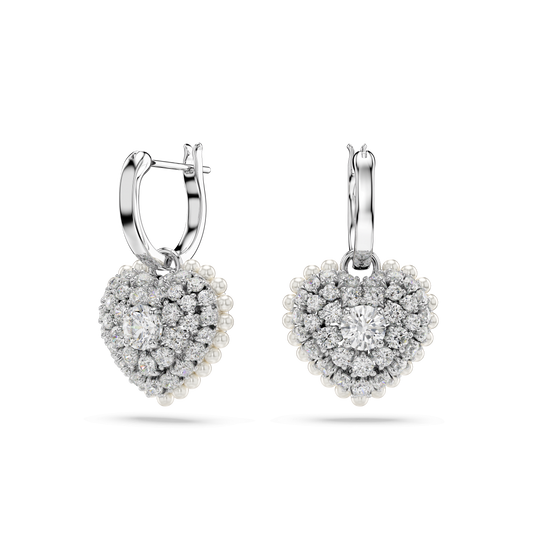 Swarovski Hyperbola Pearl & Crystal Heart Drop Earrings Rhodium Plated