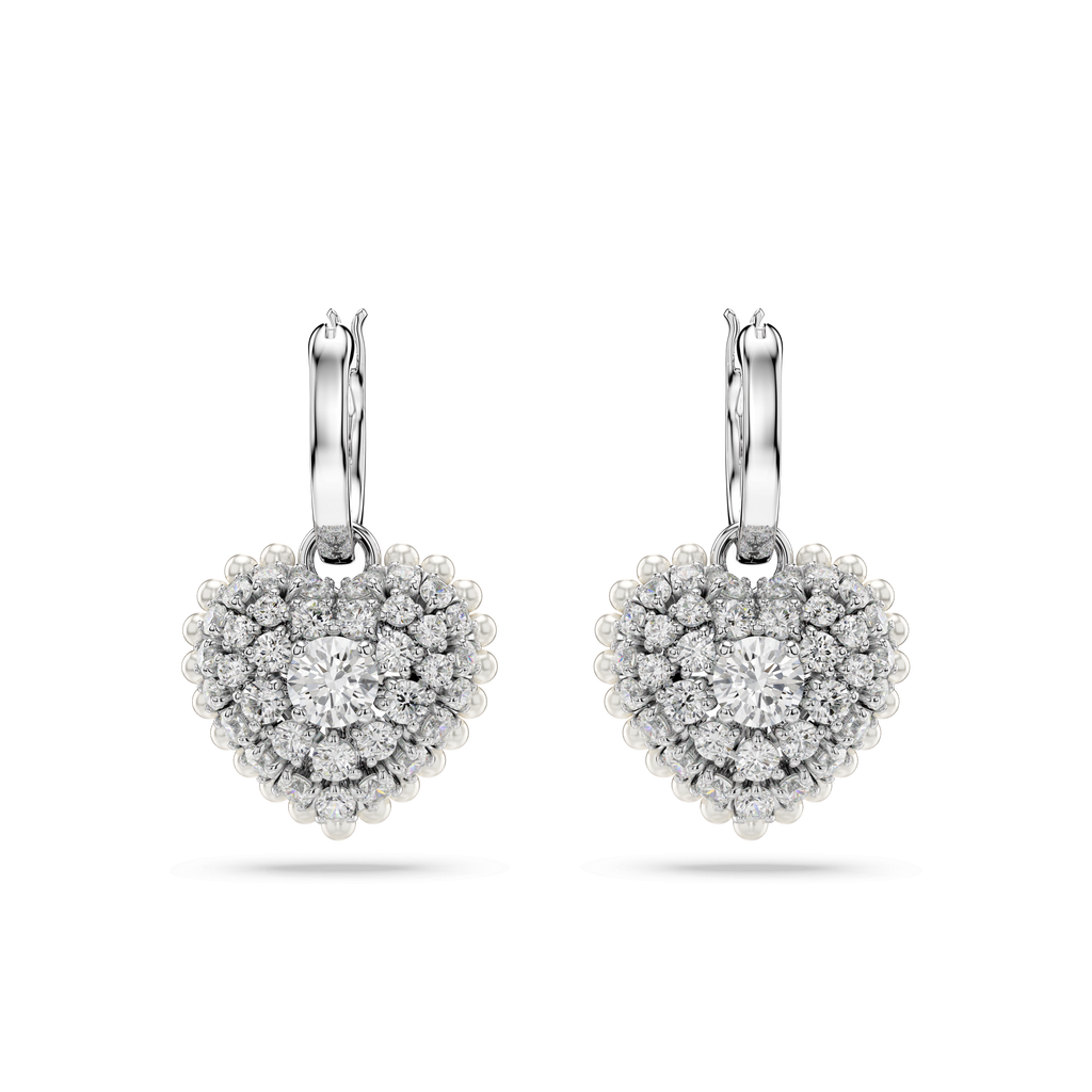Swarovski Hyperbola Pearl & Crystal Heart Drop Earrings Rhodium Plated — view 2