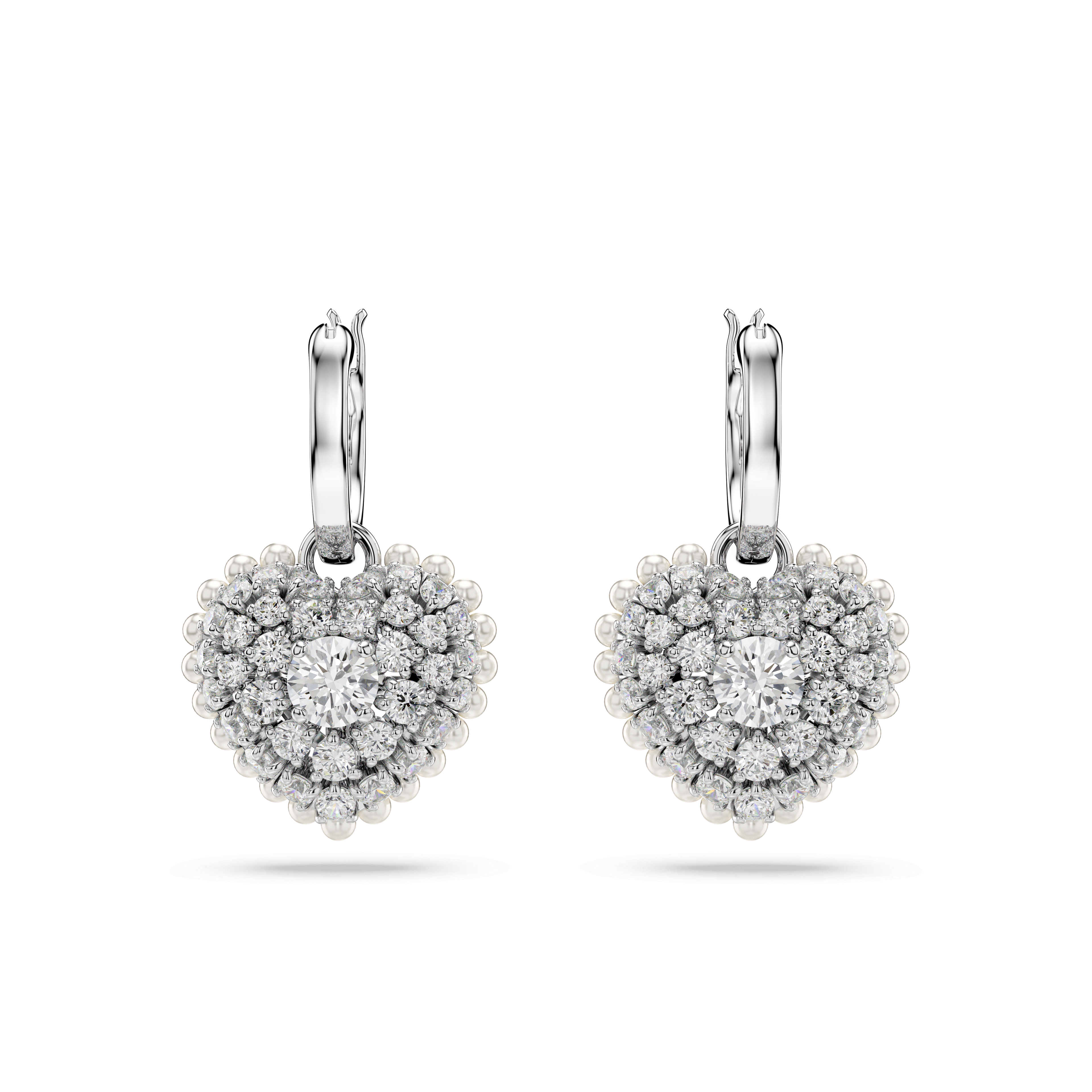 Swarovski Hyperbola Pearl & Crystal Heart Drop Earrings Rhodium Plated — view 2