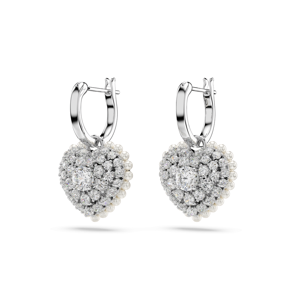 Swarovski Hyperbola Pearl & Crystal Heart Drop Earrings Rhodium Plated — view 3