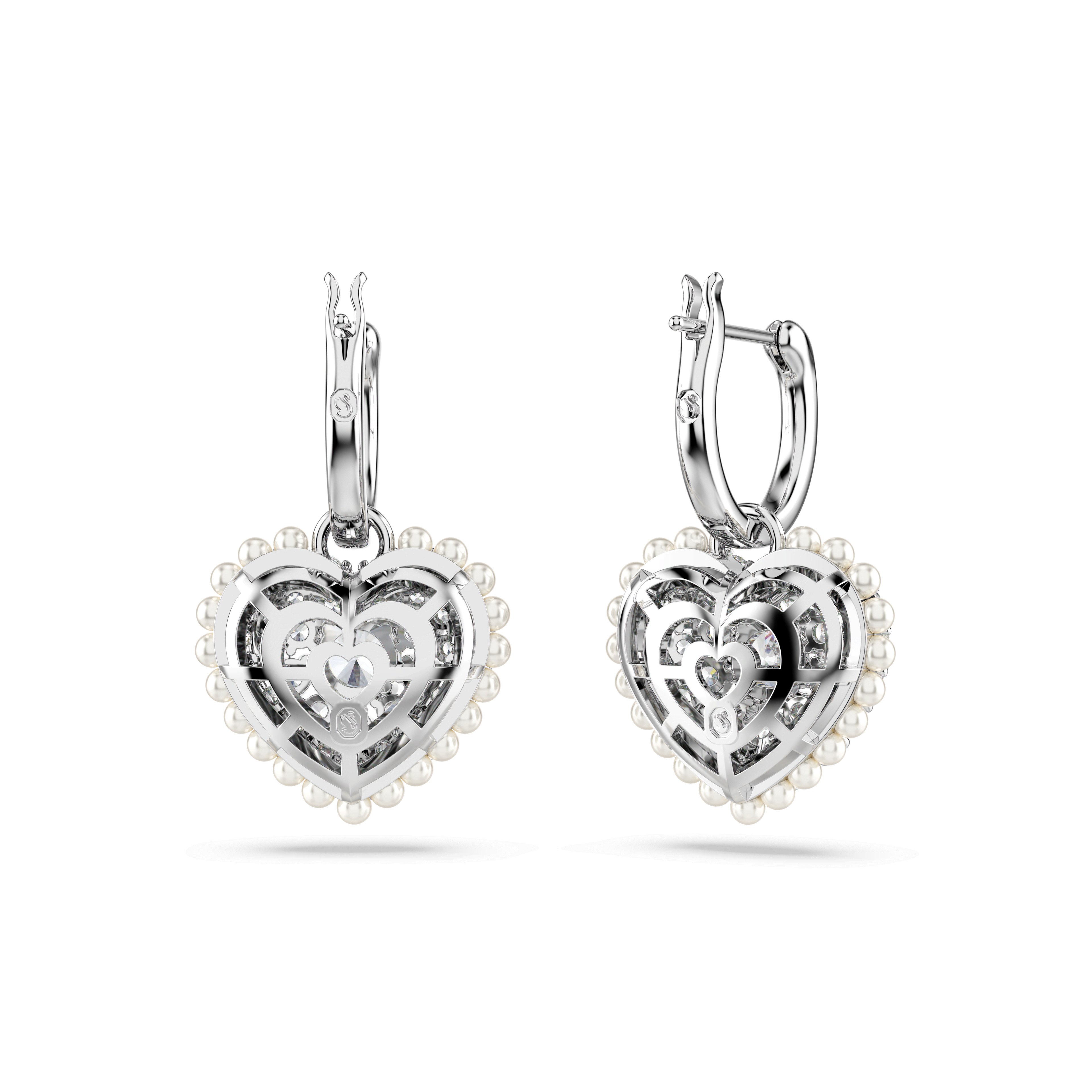 Swarovski Hyperbola Pearl & Crystal Heart Drop Earrings Rhodium Plated — view 4