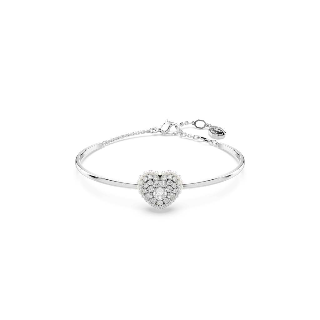 Swarovski Hyperbola Pearl & Crystal Heart Drop Bangle Rhodium Plated *