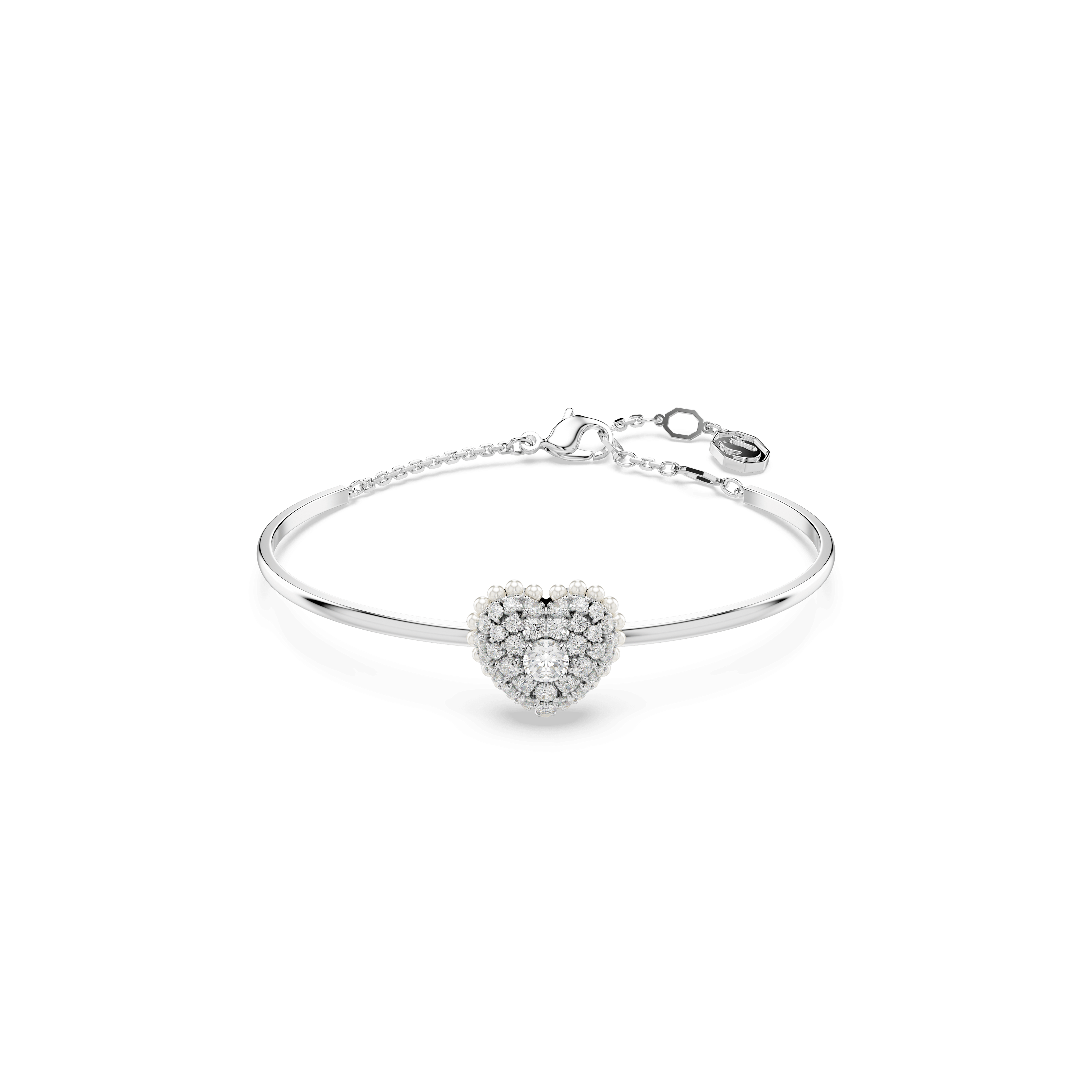 Swarovski Hyperbola Pearl & Crystal Heart Drop Bangle Rhodium Plated *