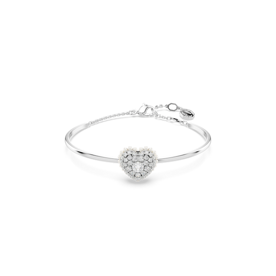Swarovski Hyperbola Pearl & Crystal Heart Drop Bangle Rhodium Plated