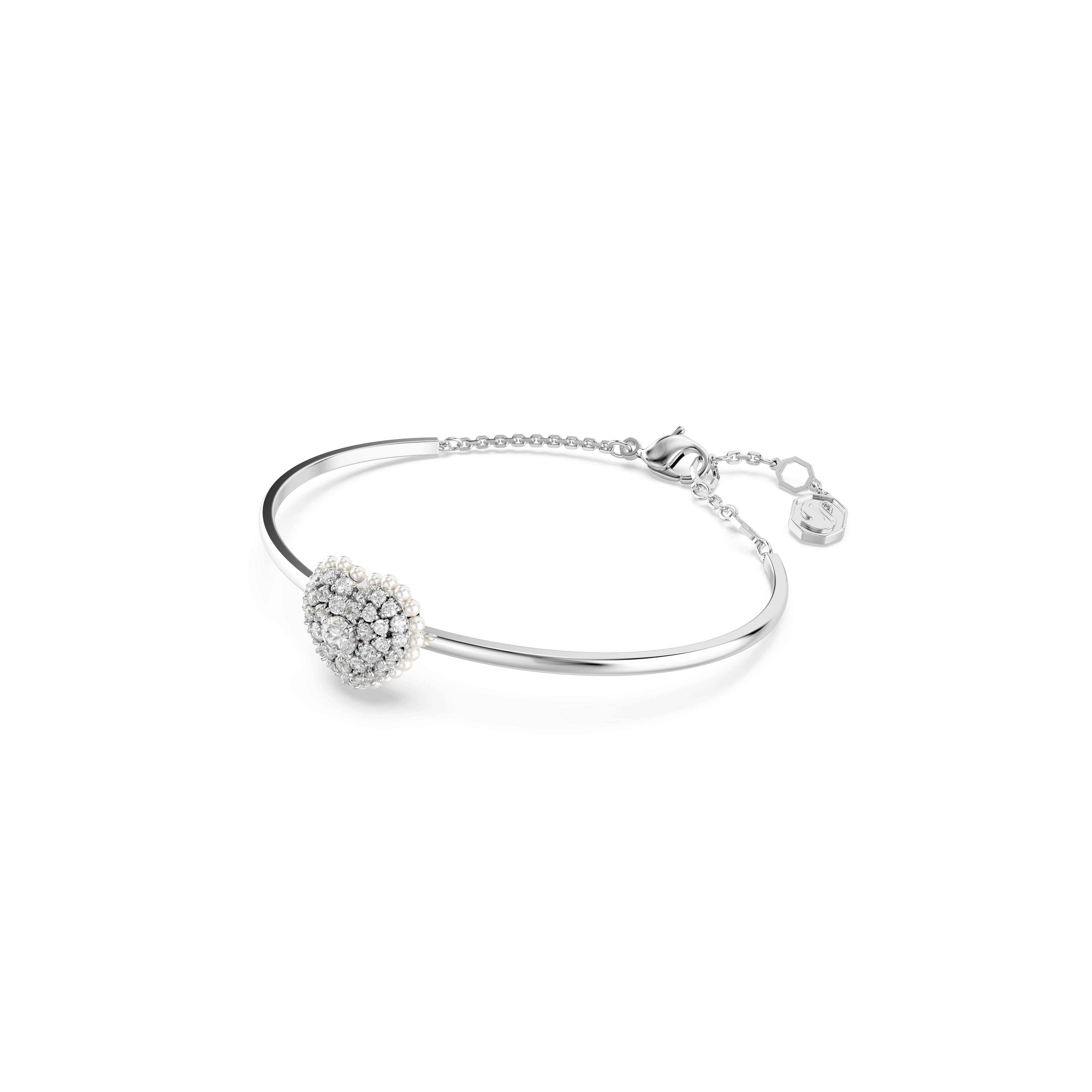 Swarovski Hyperbola Pearl & Crystal Heart Drop Bangle Rhodium Plated * — view 2