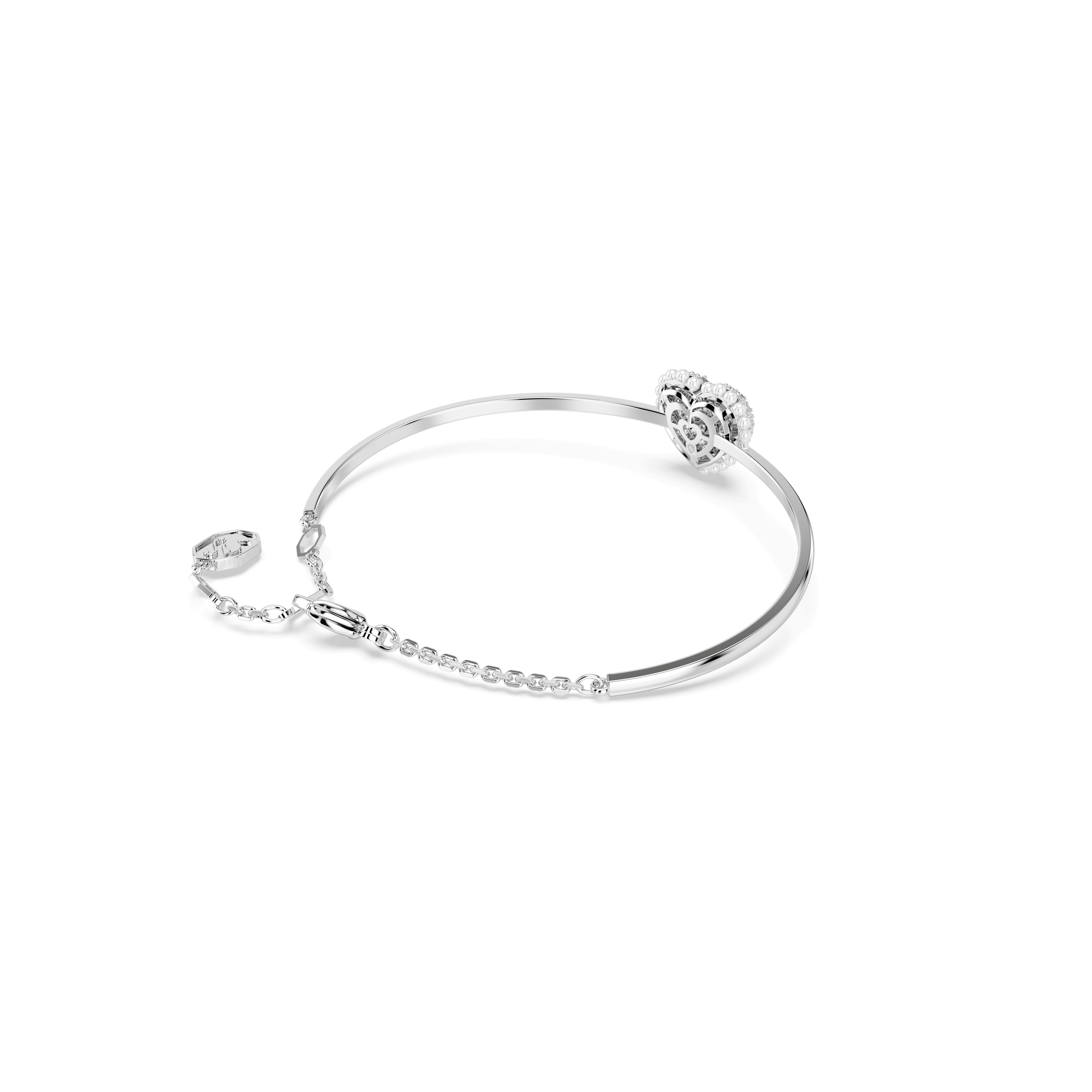 Swarovski Hyperbola Pearl & Crystal Heart Drop Bangle Rhodium Plated * — view 4