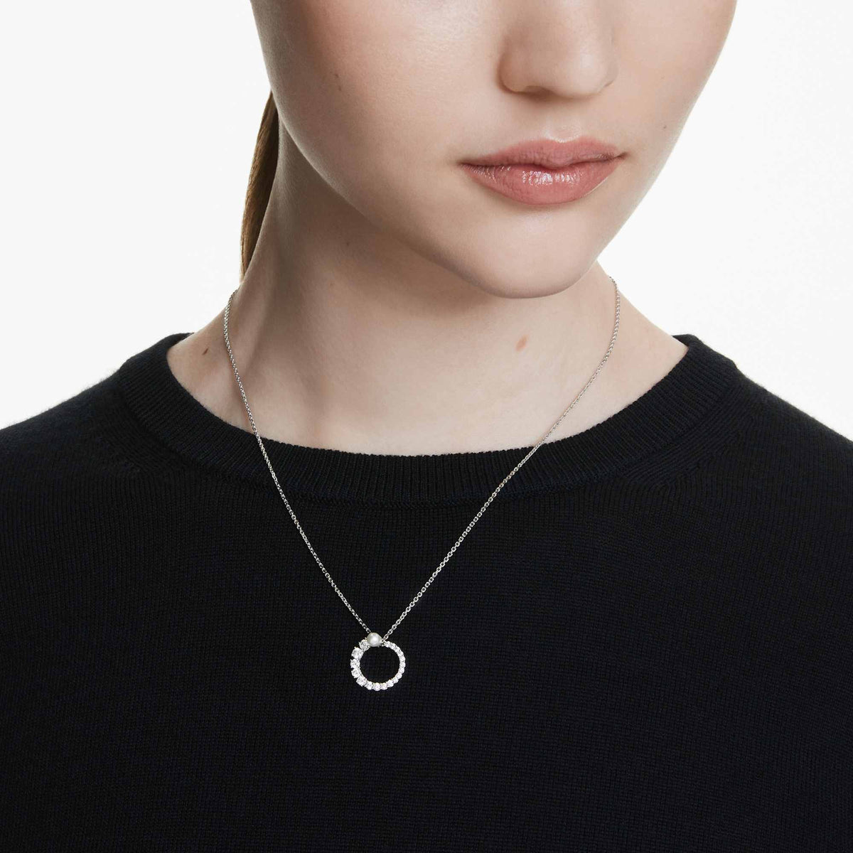 Swarovski Matrix Pendant, Crystal Pearl Circle, Rhodium plated — view 3