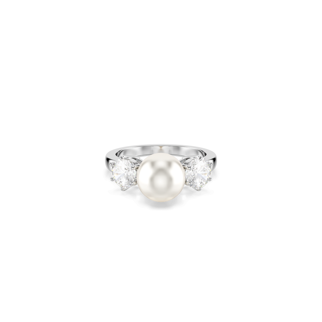 Swarovski Matrix Crystal Pearl Cocktail Ring Rhodium Plated