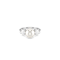 Swarovski Matrix Crystal Pearl Cocktail Ring Rhodium Plated