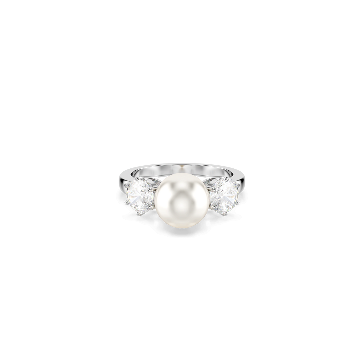 Swarovski Matrix Crystal Pearl Cocktail Ring Rhodium Plated