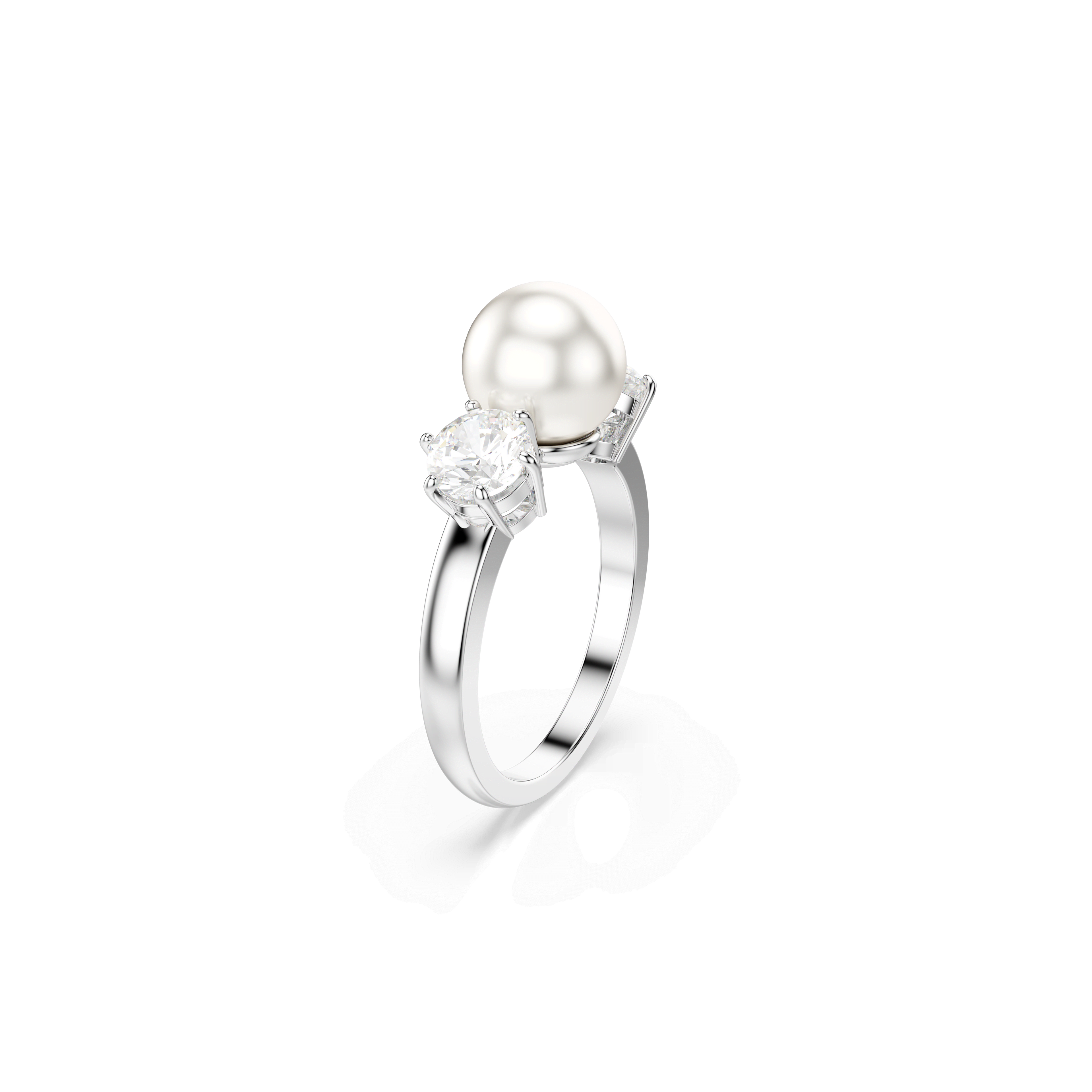 Swarovski Matrix Crystal Pearl Cocktail Ring Rhodium Plated — view 2