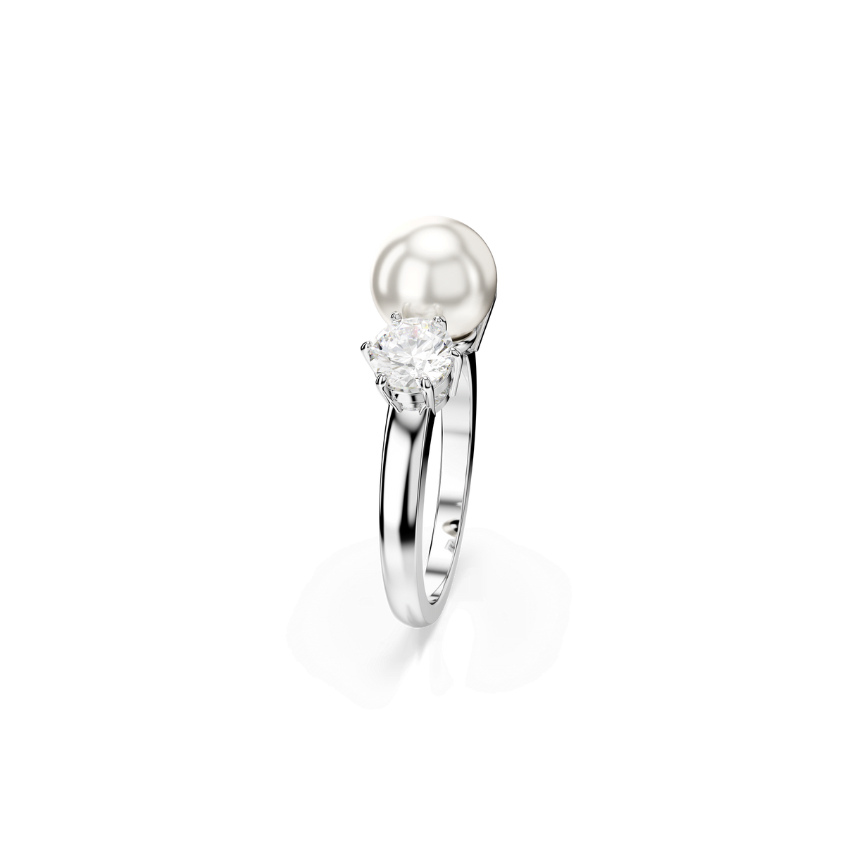 Swarovski Matrix Crystal Pearl Cocktail Ring Rhodium Plated — view 3