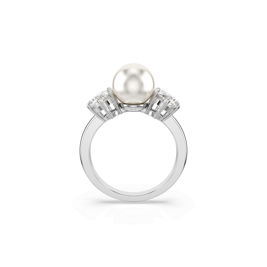 Swarovski Matrix Crystal Pearl Cocktail Ring Rhodium Plated — view 4