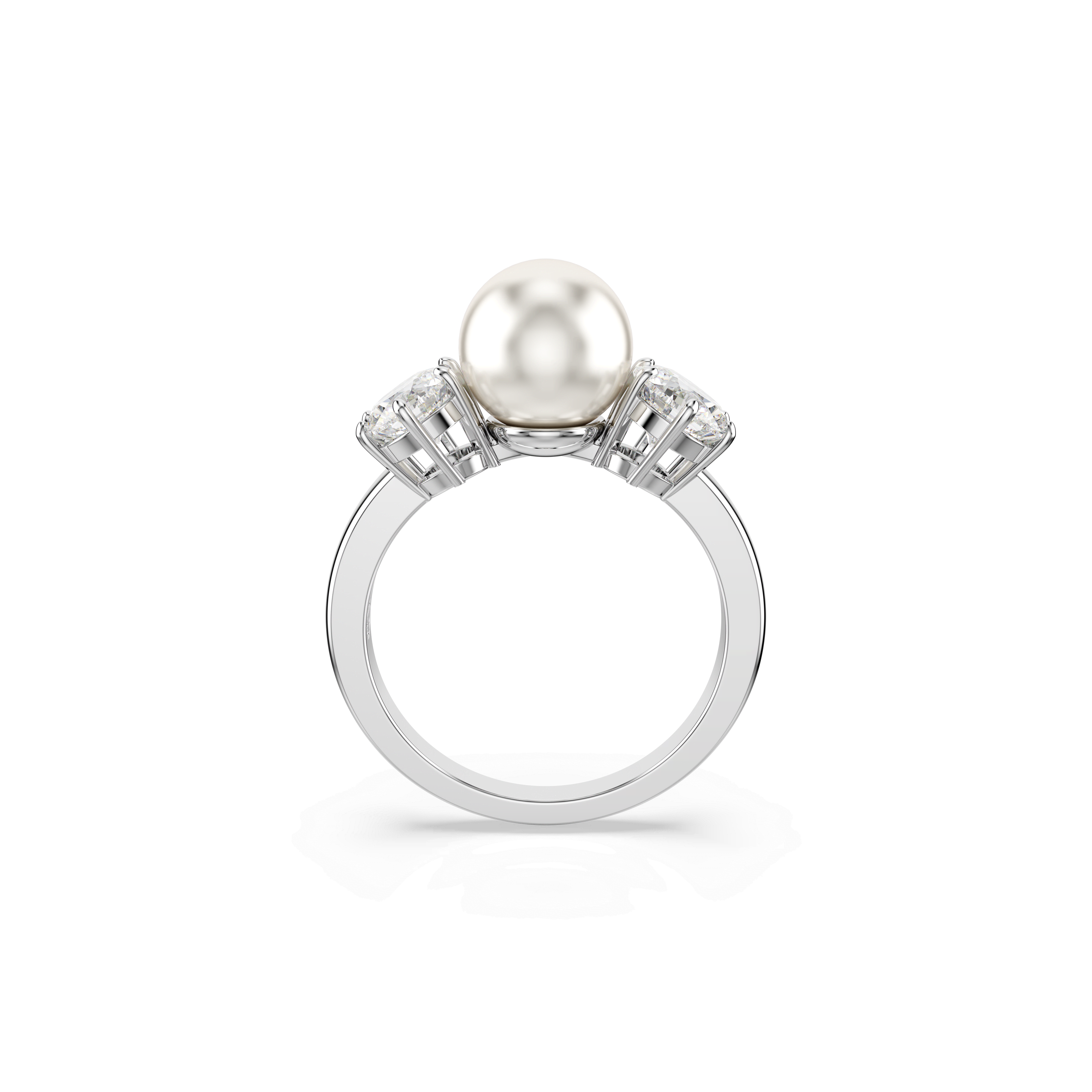 Swarovski Matrix Crystal Pearl Cocktail Ring Rhodium Plated — view 4