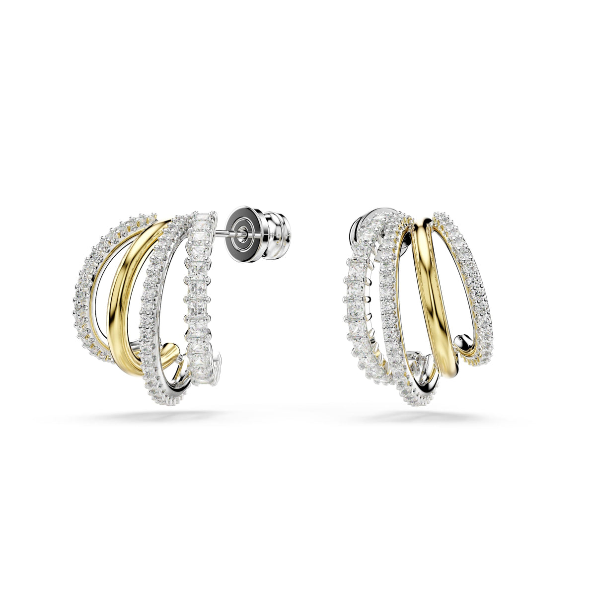 Swarovski Hyperbola Mixed Cut Zirconia Four Mini Loop Hoop Earrings Mixed Metal Finish — view 2