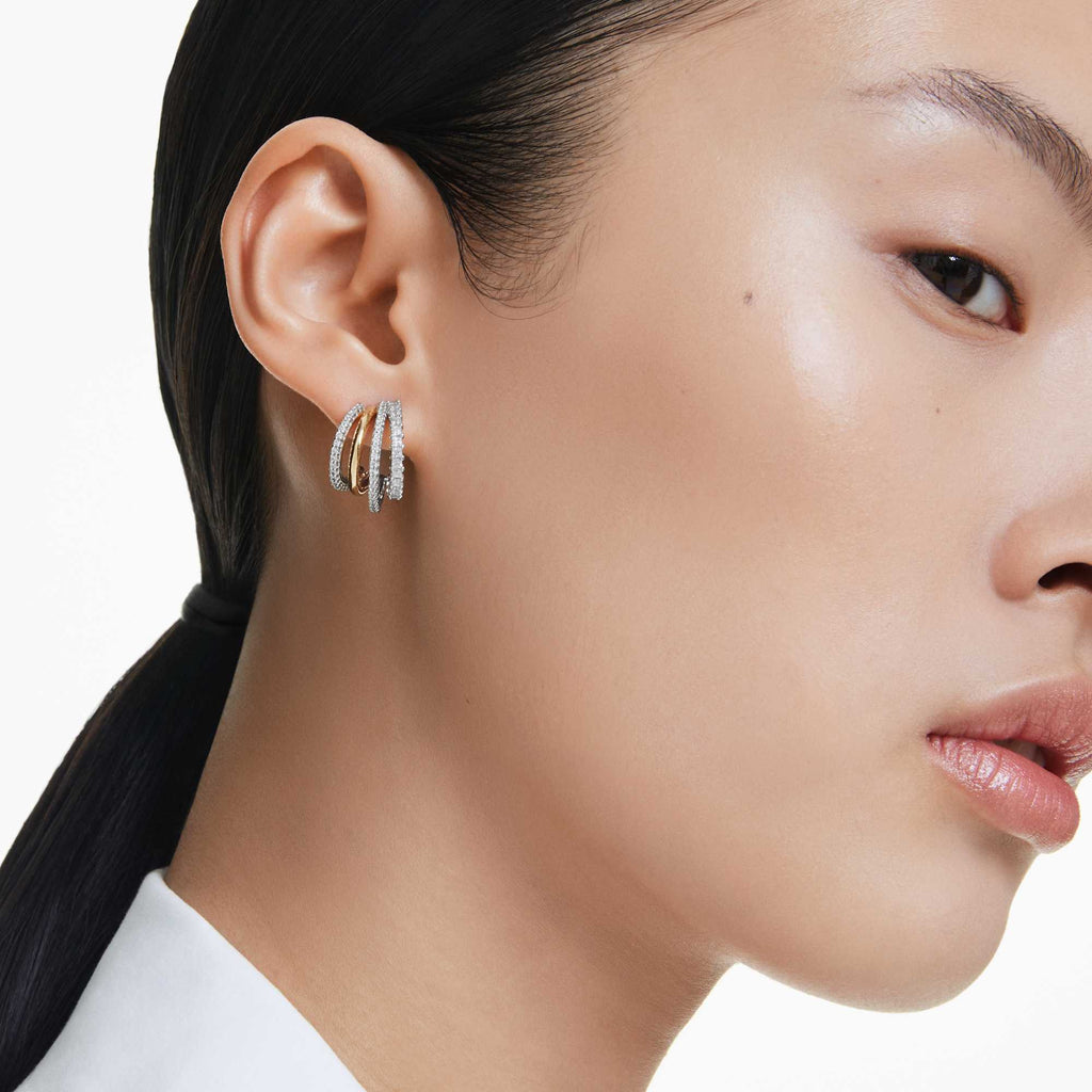 Swarovski Hyperbola Mixed Cut Zirconia Four Mini Loop Hoop Earrings Mixed Metal Finish — view 3
