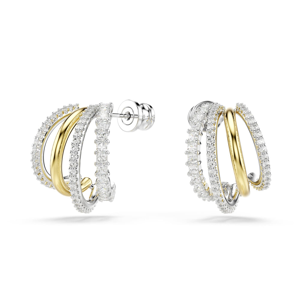 Swarovski Hyperbola Mixed Cut Zirconia Four Mini Loop Hoop Earrings Mixed Metal Finish